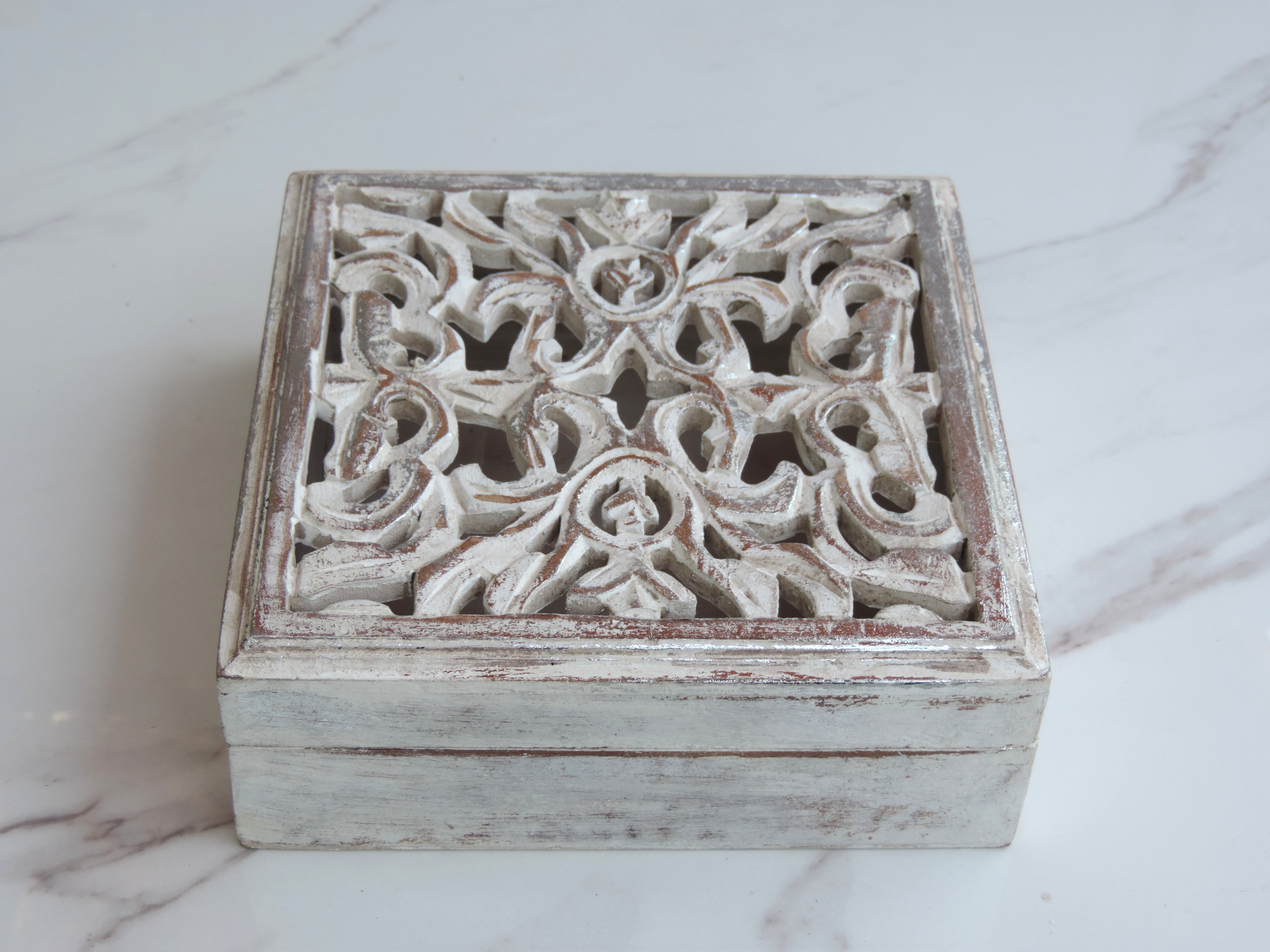 Wooden Jewellery Box with Carving - 22*22*7 CM