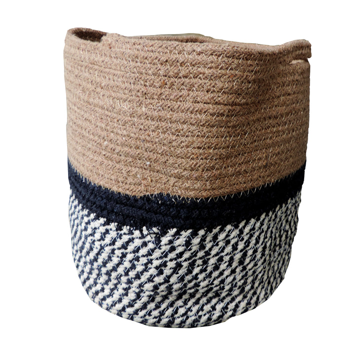 Jute Planter Pots / Storage Basket with Handle /Multi-Purpose use for Bathroom Living Room & Others /Natural & Black/11"x10"