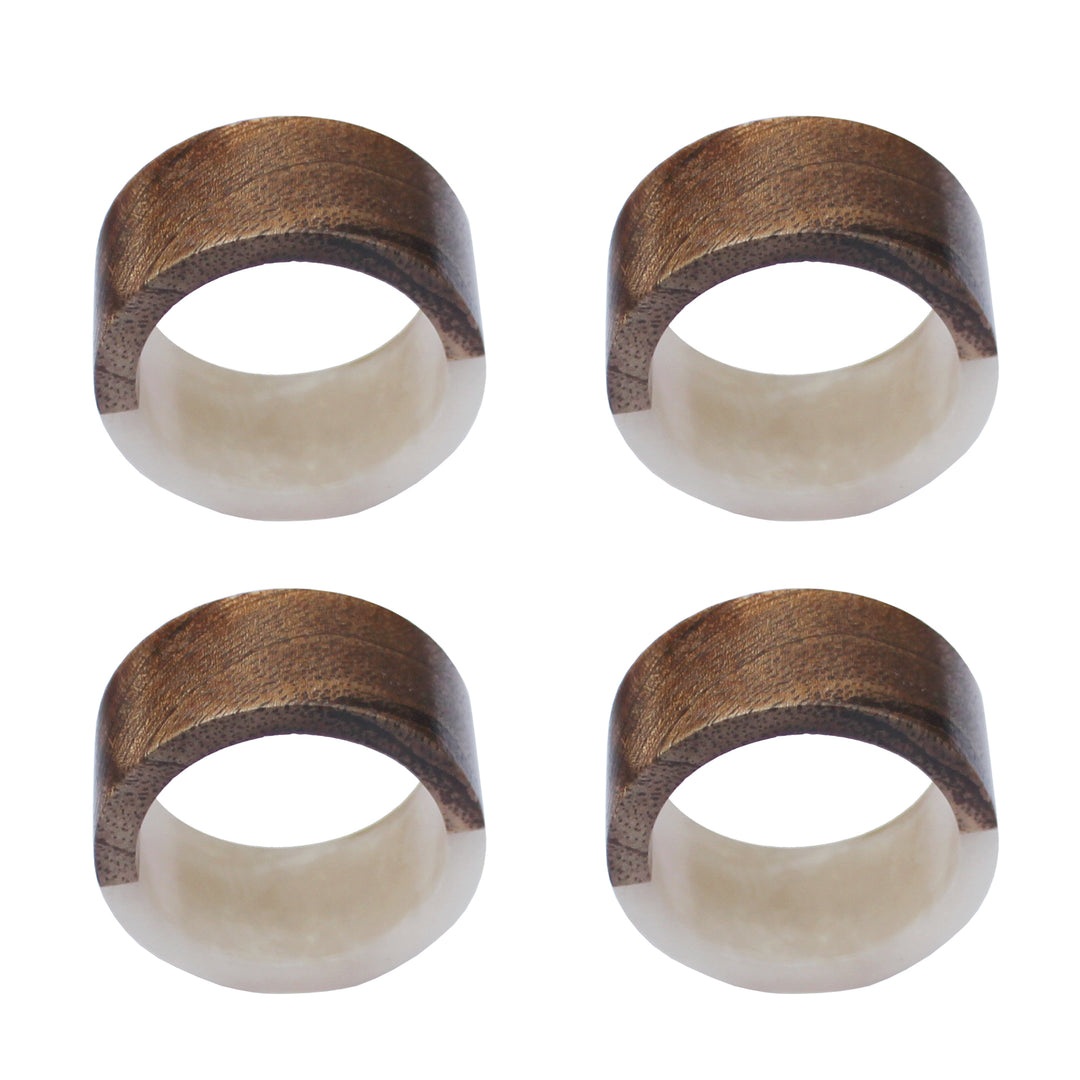 Linen by Trunkin'/ Wood with resin Round Napkin Ring Set of 4 / White/2"*2"