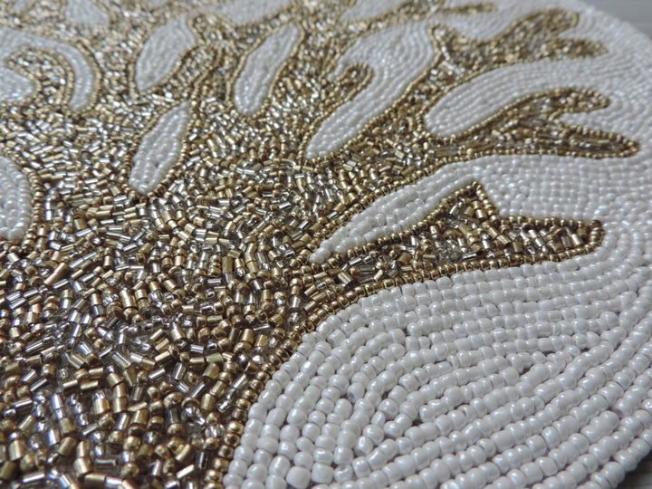 Sea La Vie Embroidered Placemat / 15" / Set of 2 / Cream Gold