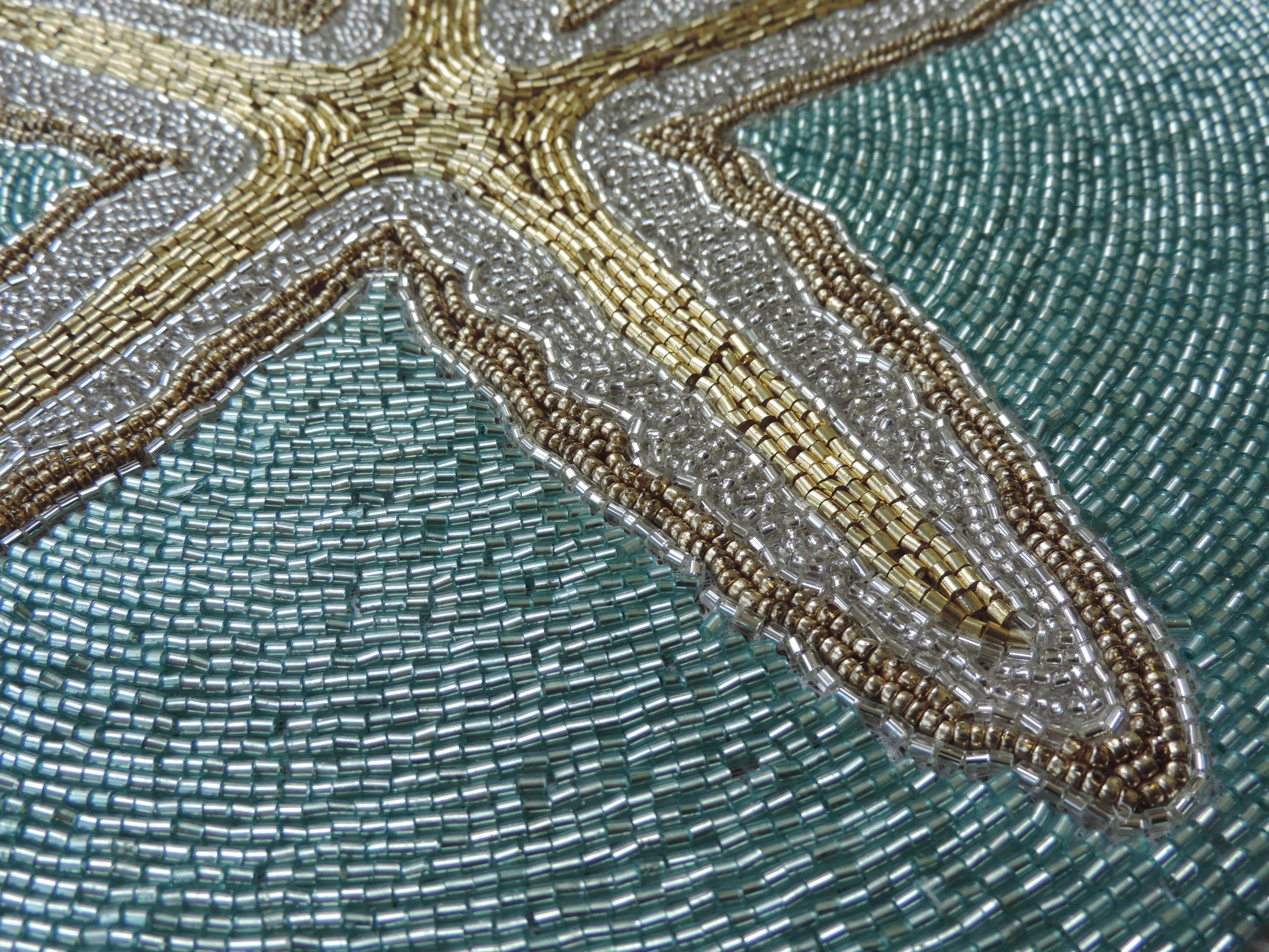 Ringo Star Fish Embroidered Placemat / 15" / Set of 2 / Teal Gold