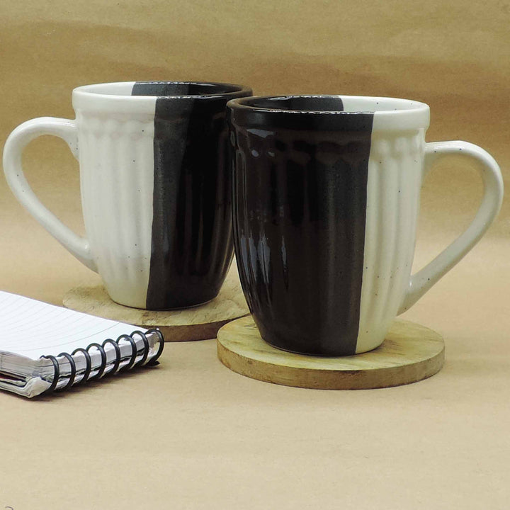 Dinnerware Collection Cream & Black Mugs Set of 2 - 12x9x10 cm
