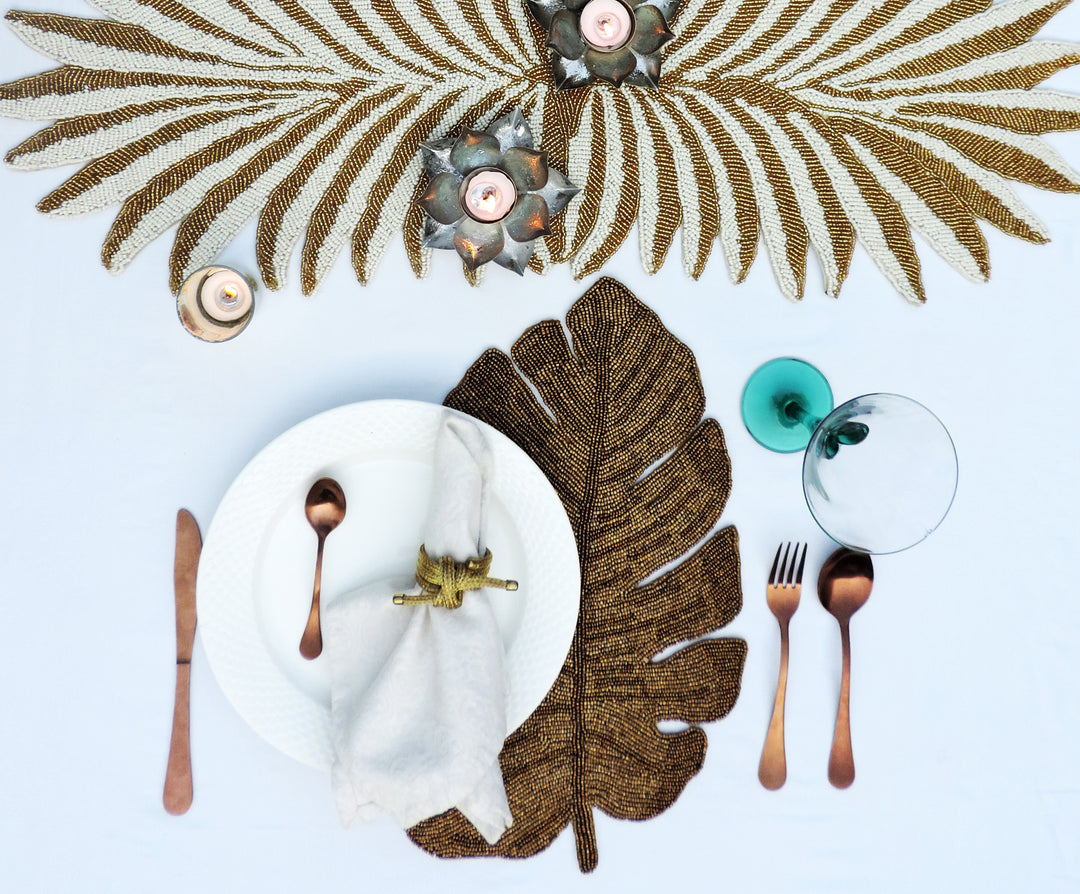 The 'Aueate' Place Setting for 4 - Placemats, Chargers, Napkin Rings & Table Runner