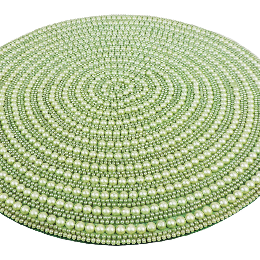 Whirl Bead Embroidered Placemat / 14" / Set of 2 / Lite Green