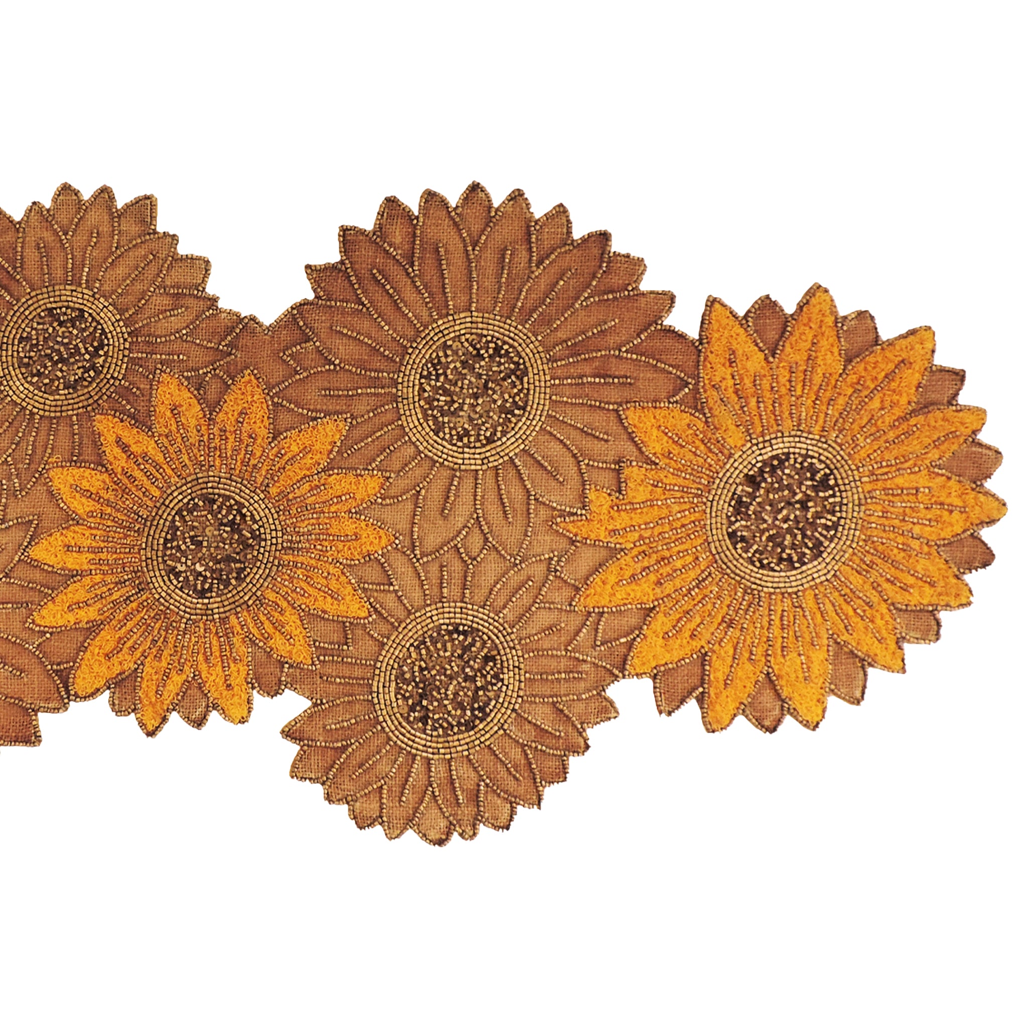Multicolor Sunflower Glass Bead Embroidered Table Runner