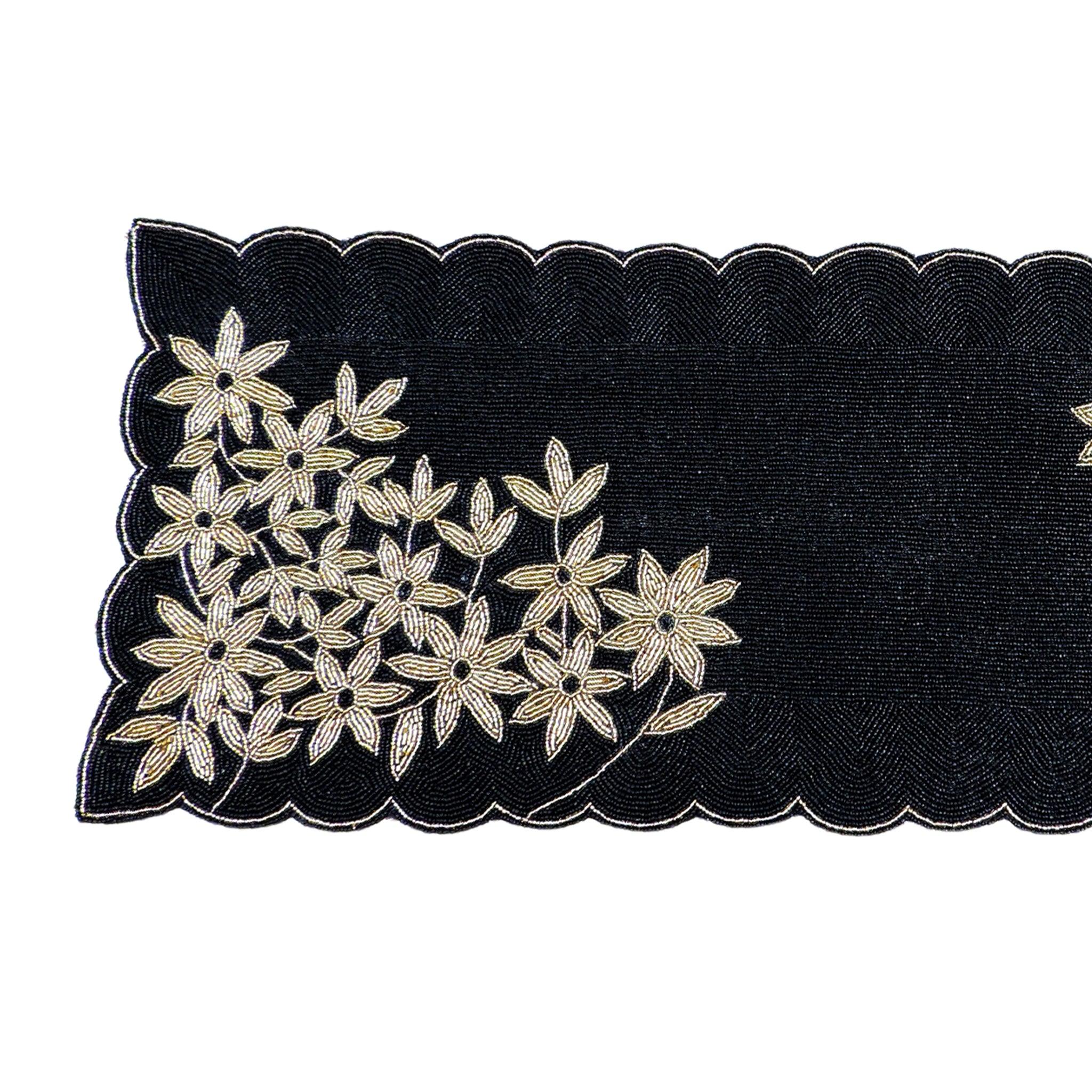 Black & Gold Embroidered Table Runner - 91*33 cm - trunkin.in
