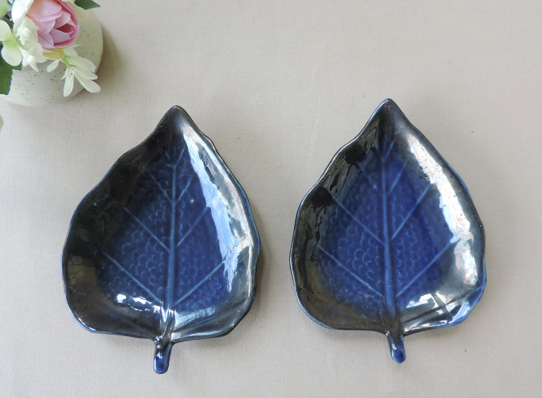 Trunkin’ Dinnerware Collection Platters - Leaf - Blue - Ceramic - Set of 2