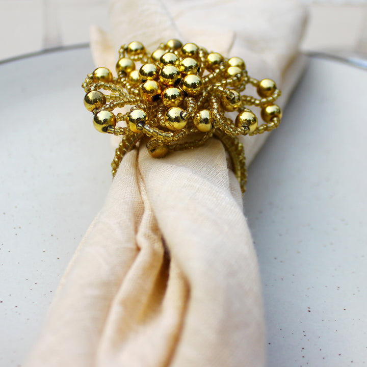 Beaded Napkin Ring Set Of 4/ 4"*4"*3"/Antique gold