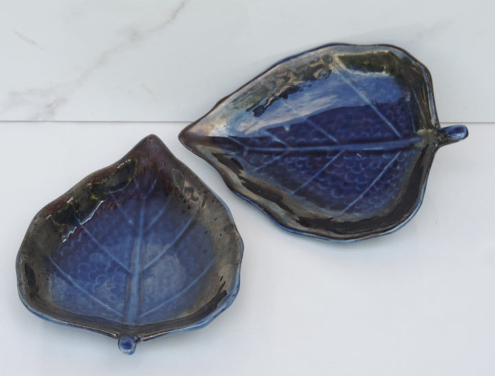 Trunkin’ Dinnerware Collection Platters - Leaf - Blue - Ceramic - Set of 2