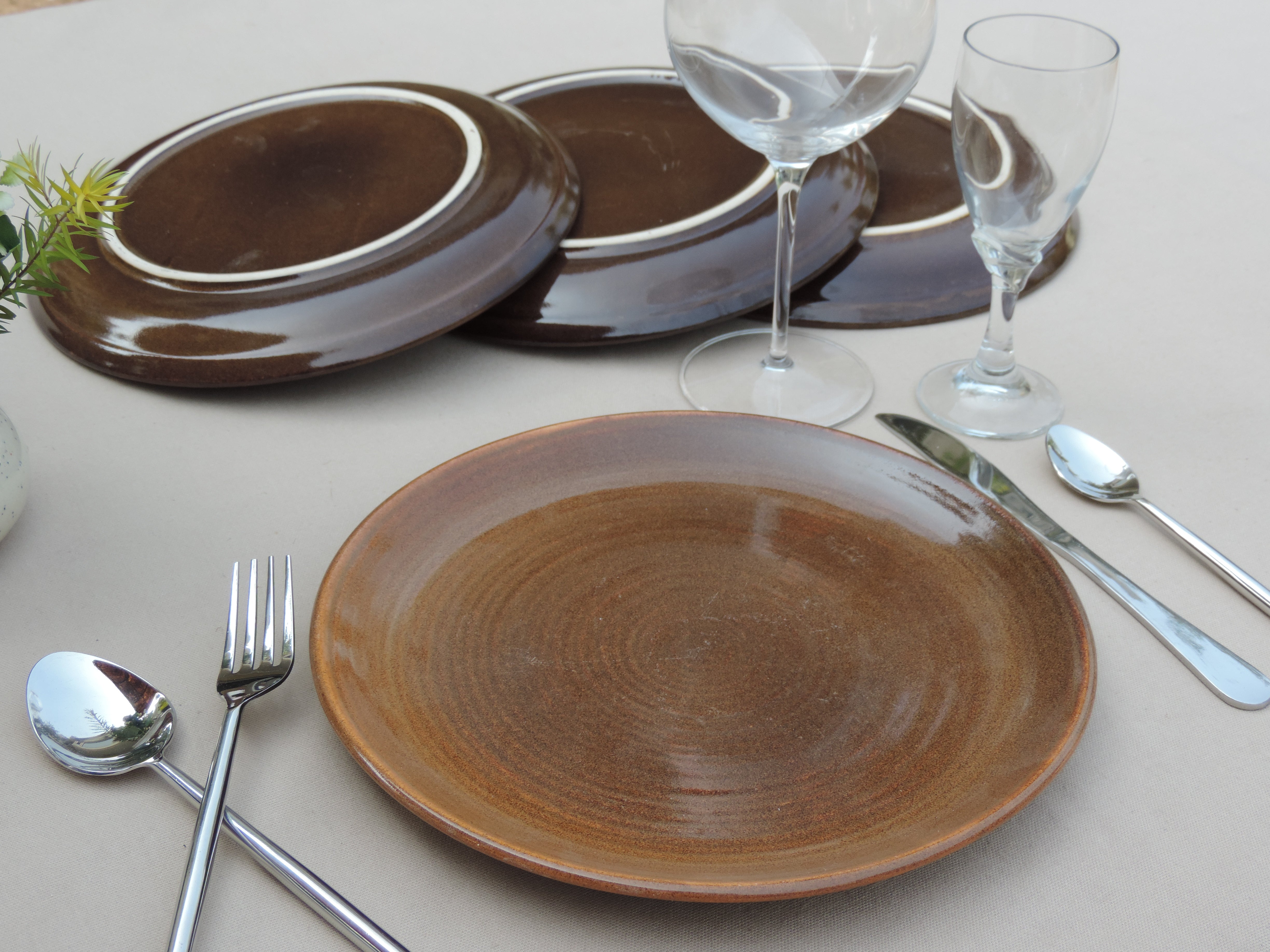 Dinnerware Collection Plates Drab Brown Set of 4 - 10 Inches