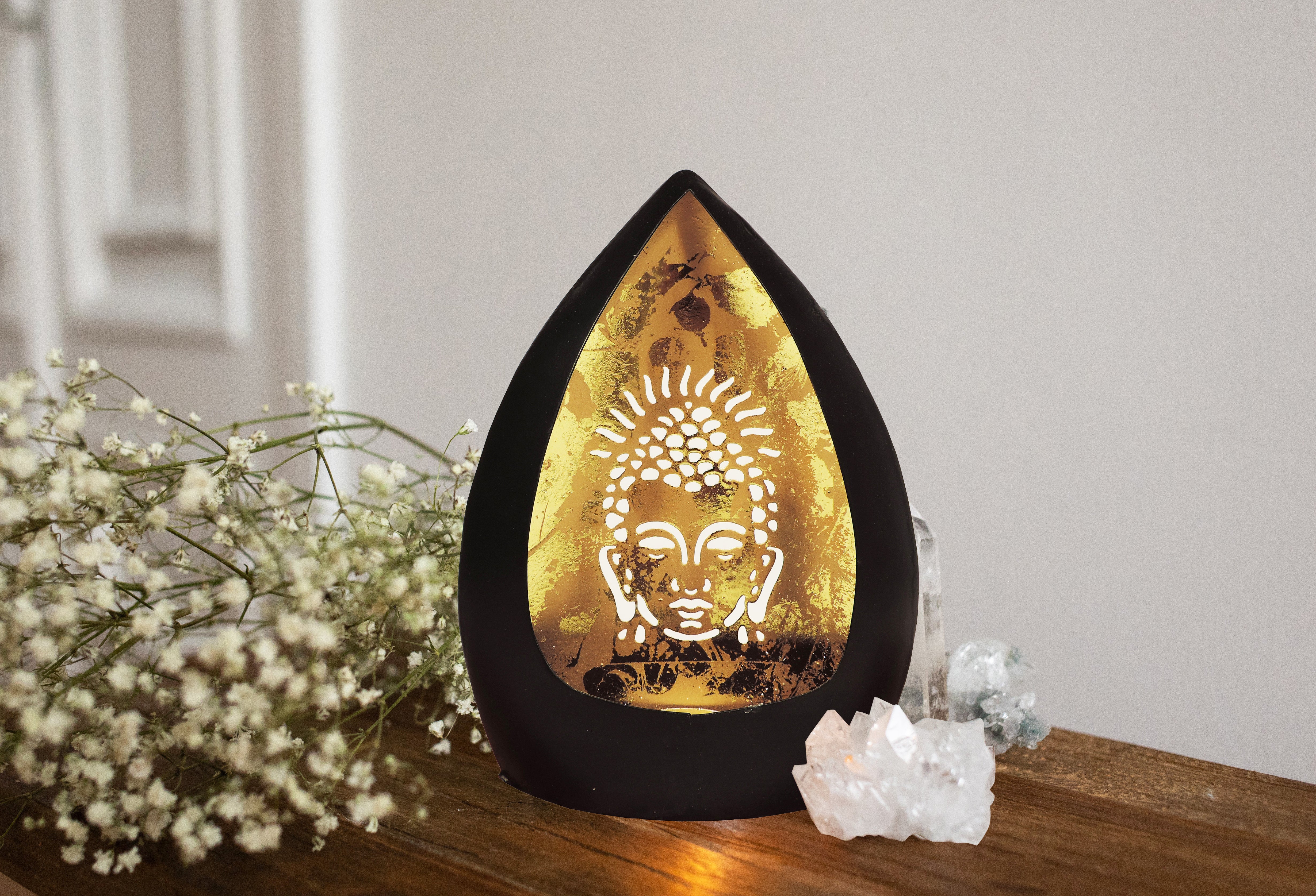 Chiragh Collection - Buddha Set of 2 Votives with tea light - Black & Gold