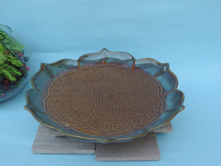 Brown & Olive Green Platters Ceramic - 25CM