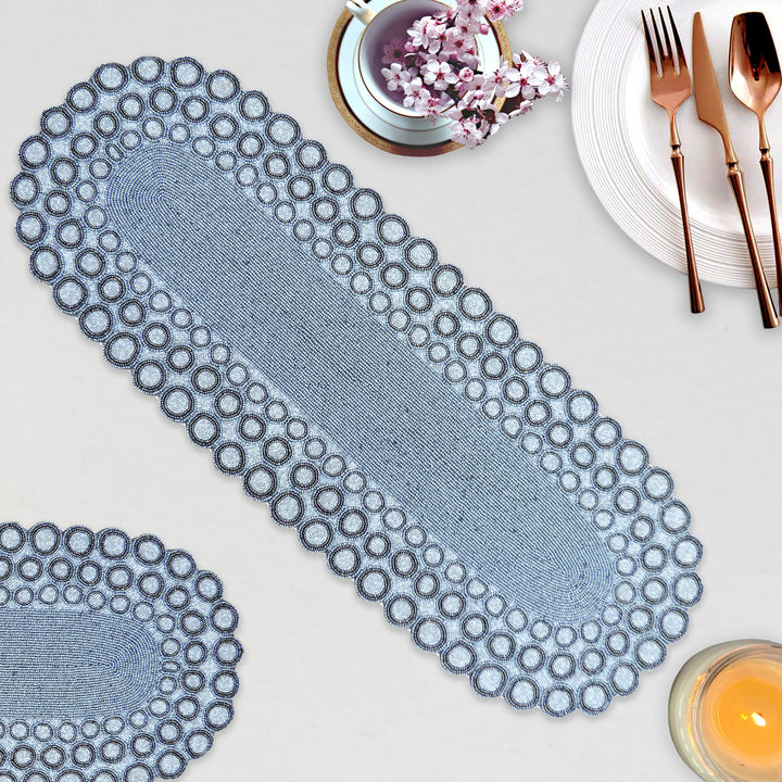 Embroidered Table Runner - Silver -89*33 cm