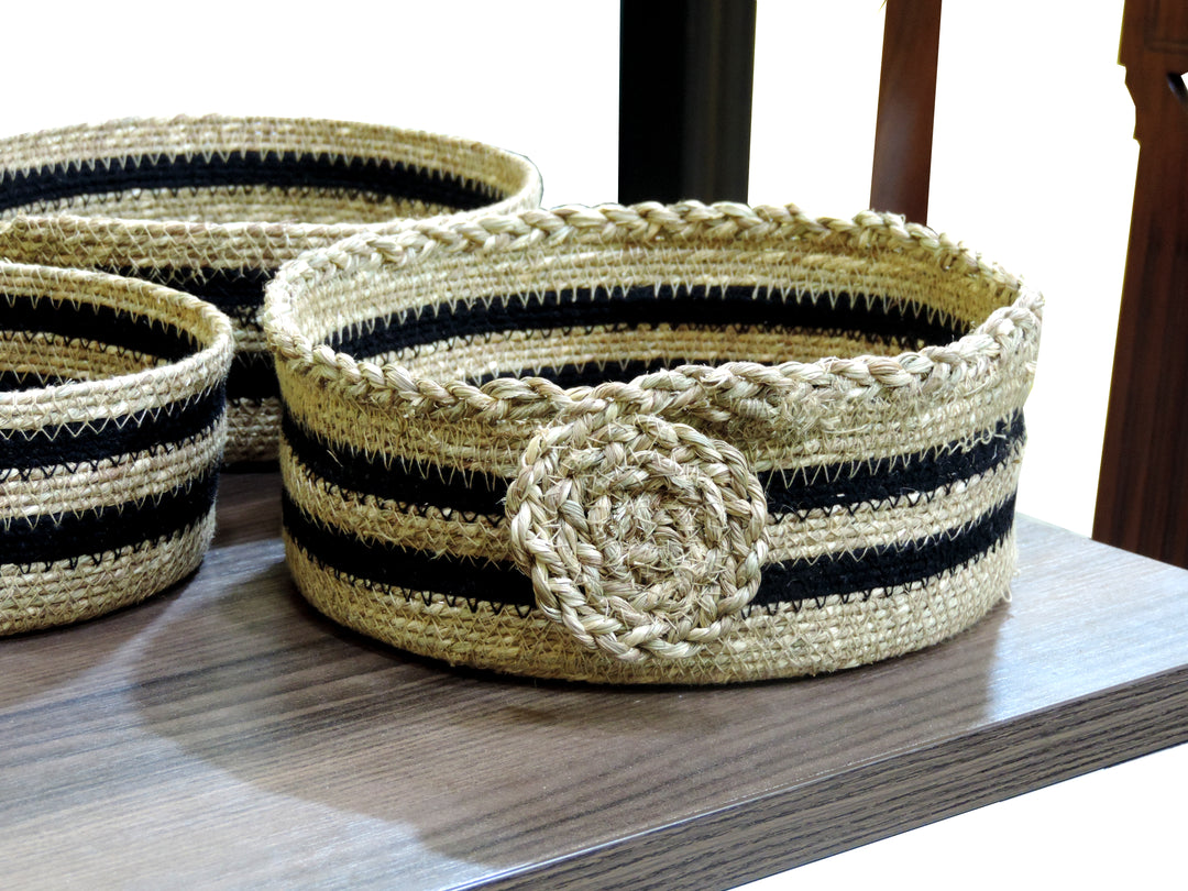 Jute with Seagrass Utility Basket - Black & Natural - Set of 3