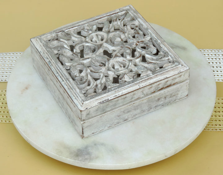 Wooden Jewellery Box with Carving - 18*18*7 CM