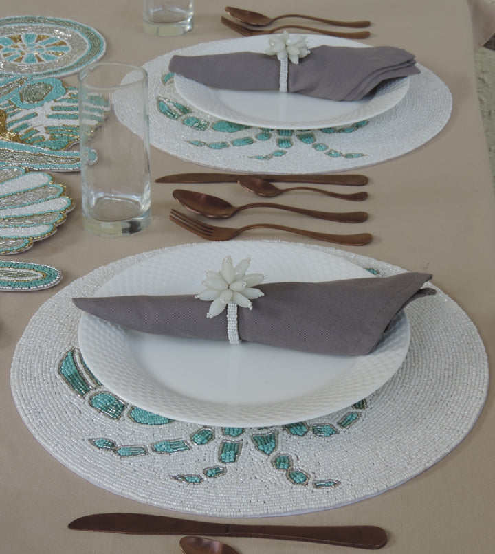 Stay Salty Embroidered Placemat / 15" / Set of 2 / Cream Teal