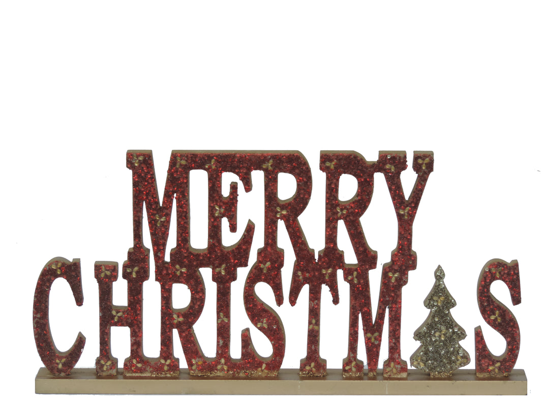 Merry Christmas Wood Sculpture/ Red / 18.5"x6.2" / Set of 1 - trunkin.in