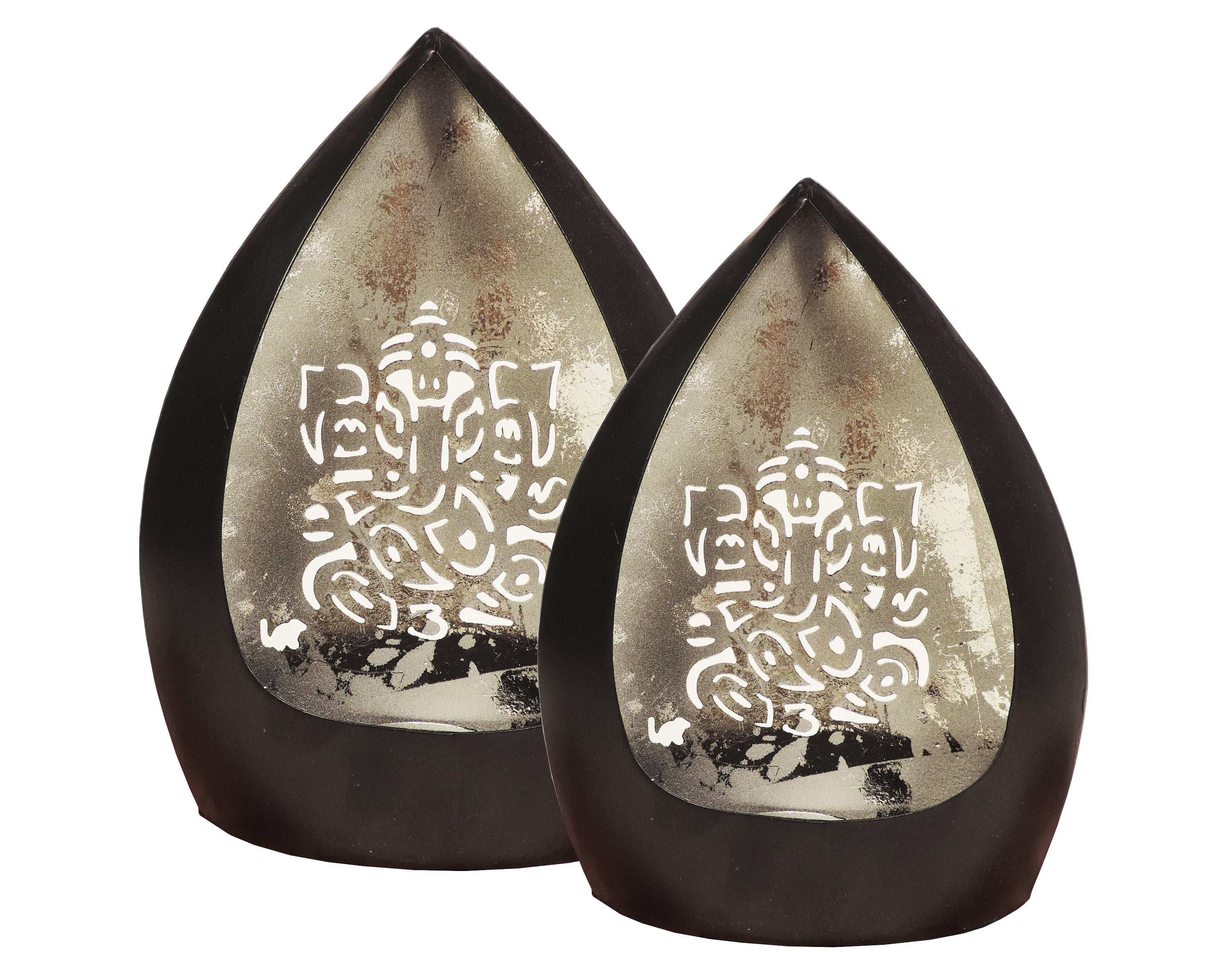 Chiragh Collection - Ganesh Set of 2 Votives with tea light - Black & Silver