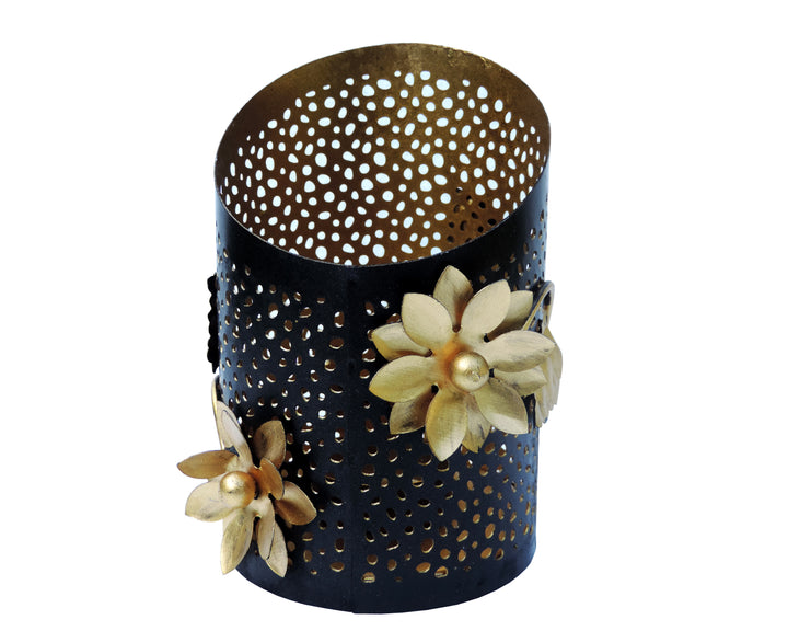 Noor Collection - Set of 2 Votives on a decorative trays - Black & Gold