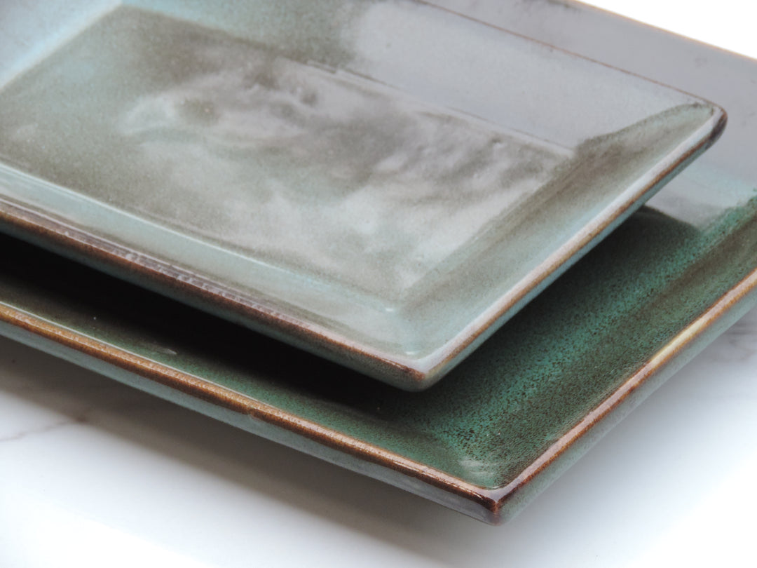 Reef Collection Platters Set of 2 - Juniper Green- Ceramic - 9"*5.5", 8"*5"