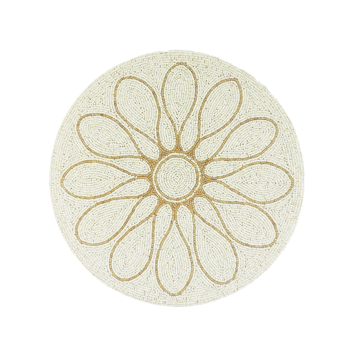 Petal Impressions Bead Embroidered Placemat / 14" / Set of 2 / Cream