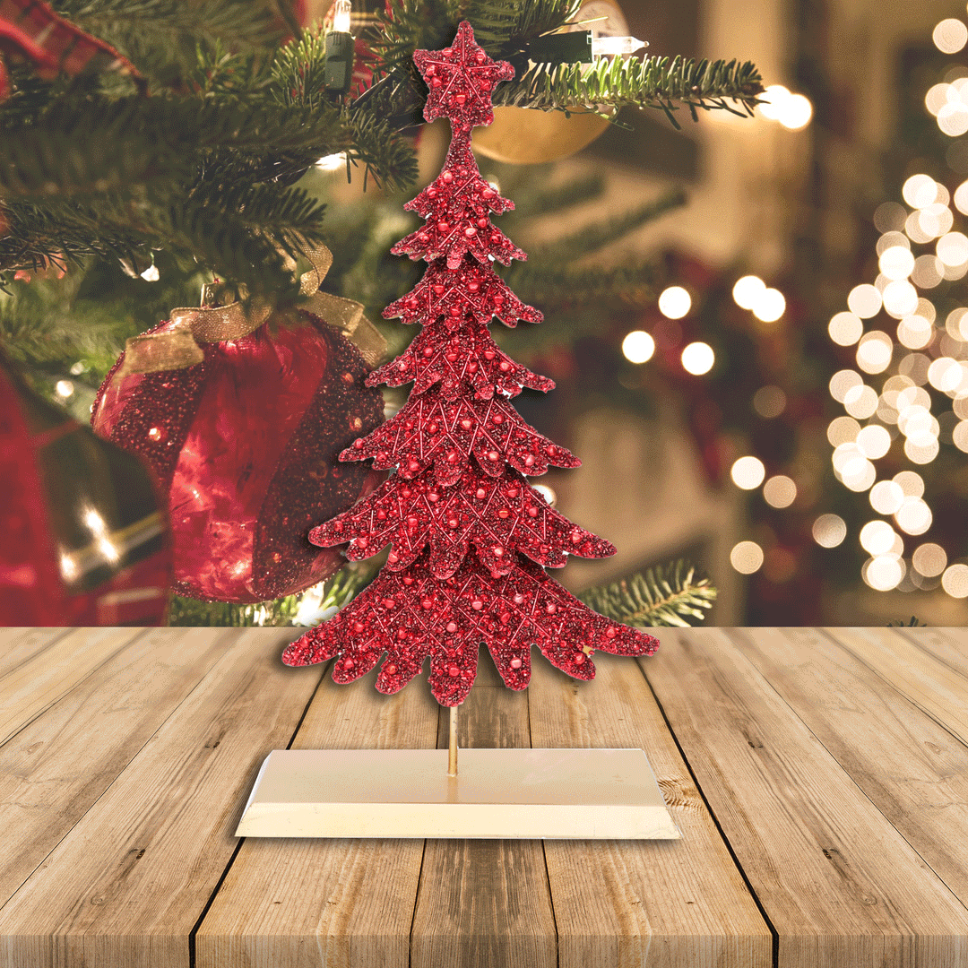 Dickens Beaded Christmas Tree / Red / 10"x19.2" / Set of 1 - trunkin.in