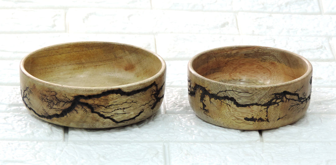 Wooden Natural Crackle Serving Bowls Set of 2 5"x2"/6"x2"