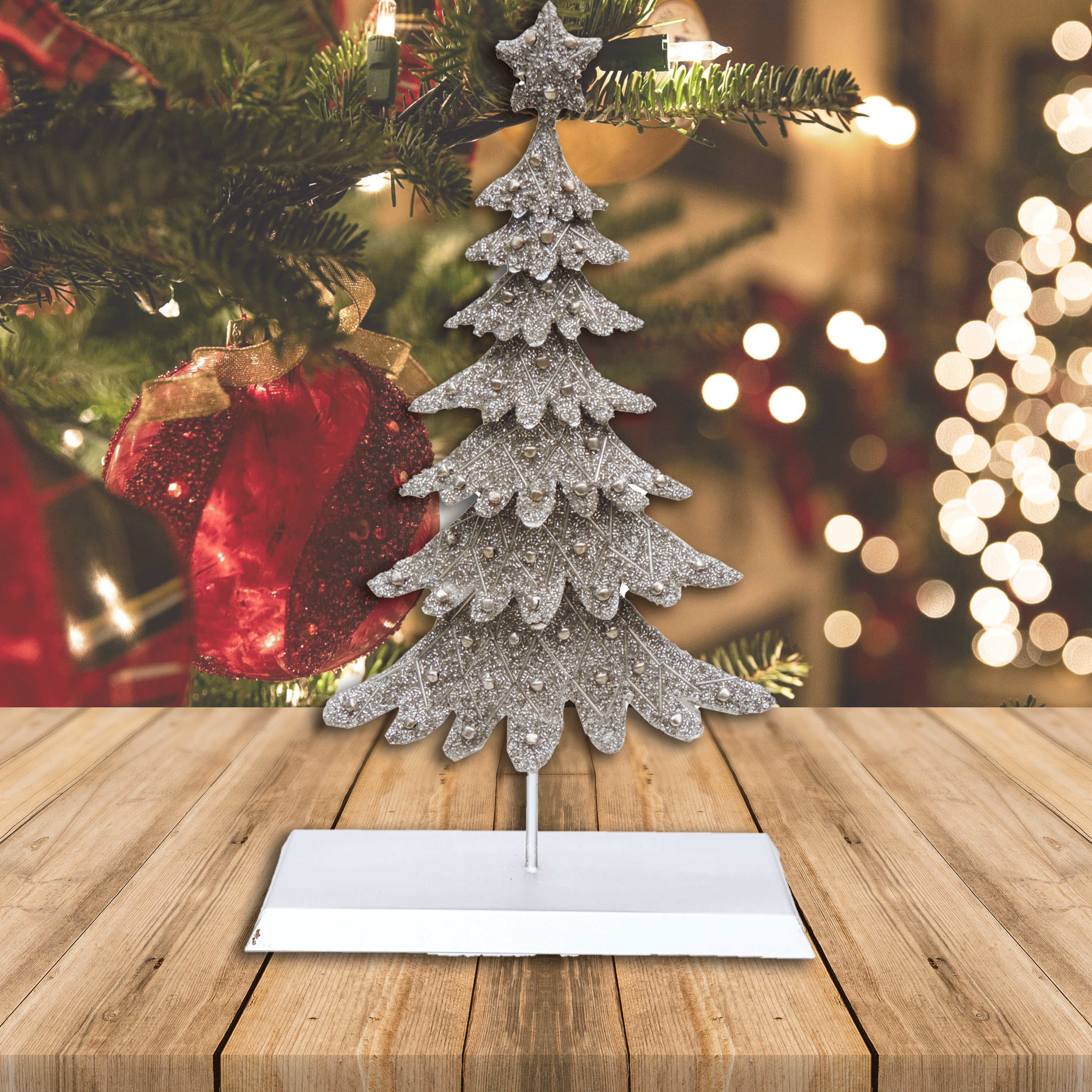 Dickens Beaded Christmas Tree /Silver / 10"x19.2" / Set of 1 - trunkin.in