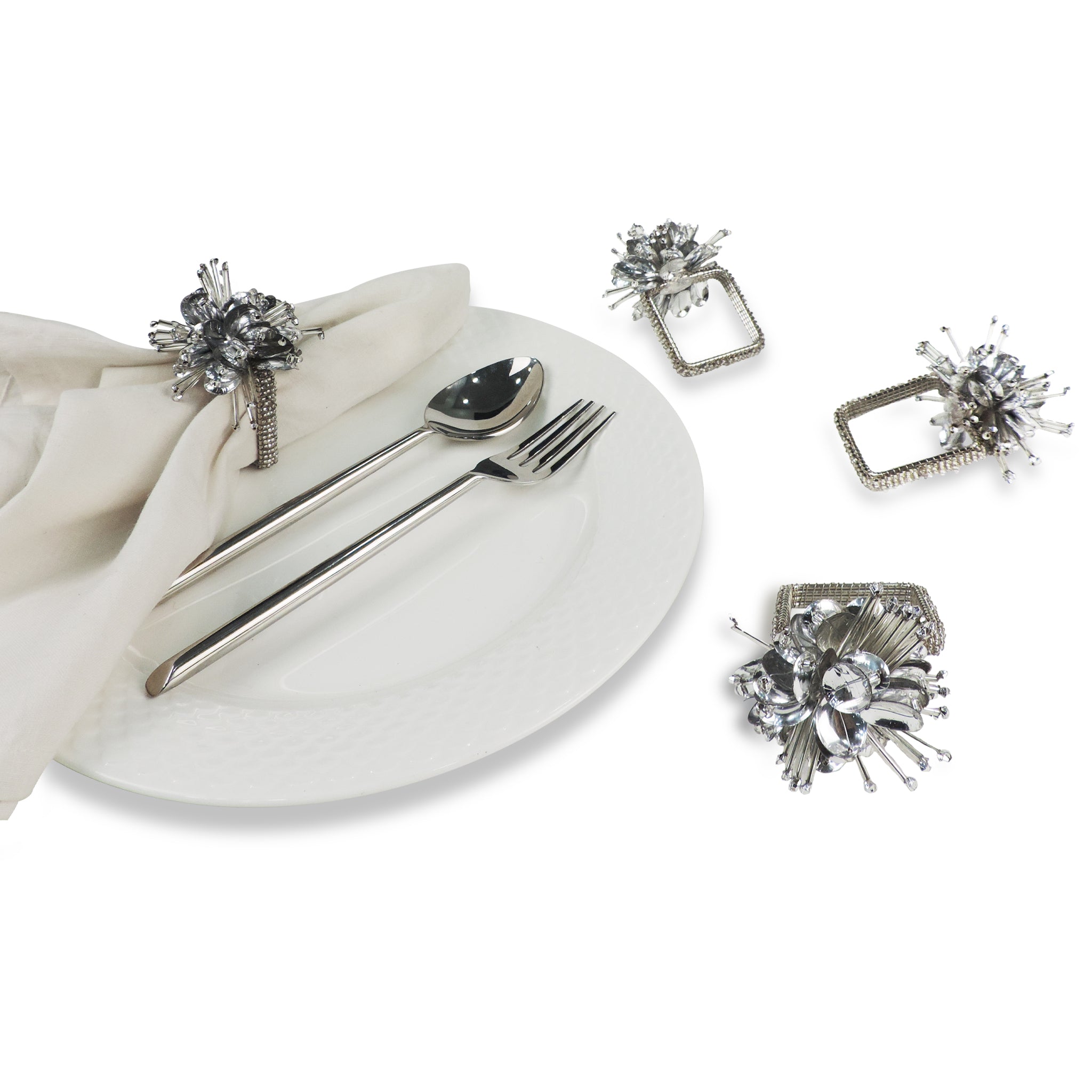 Corsage Napkin Ring Set of 4/ 2"X3" / Set of 4 / Silver