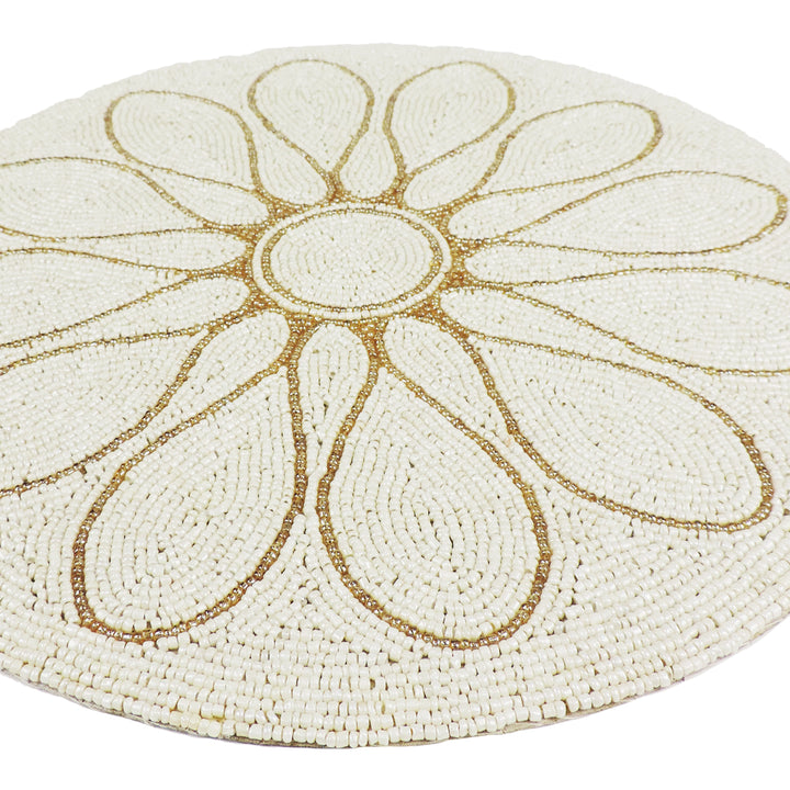 Petal Impressions Bead Embroidered Placemat / 14" / Set of 2 / Cream