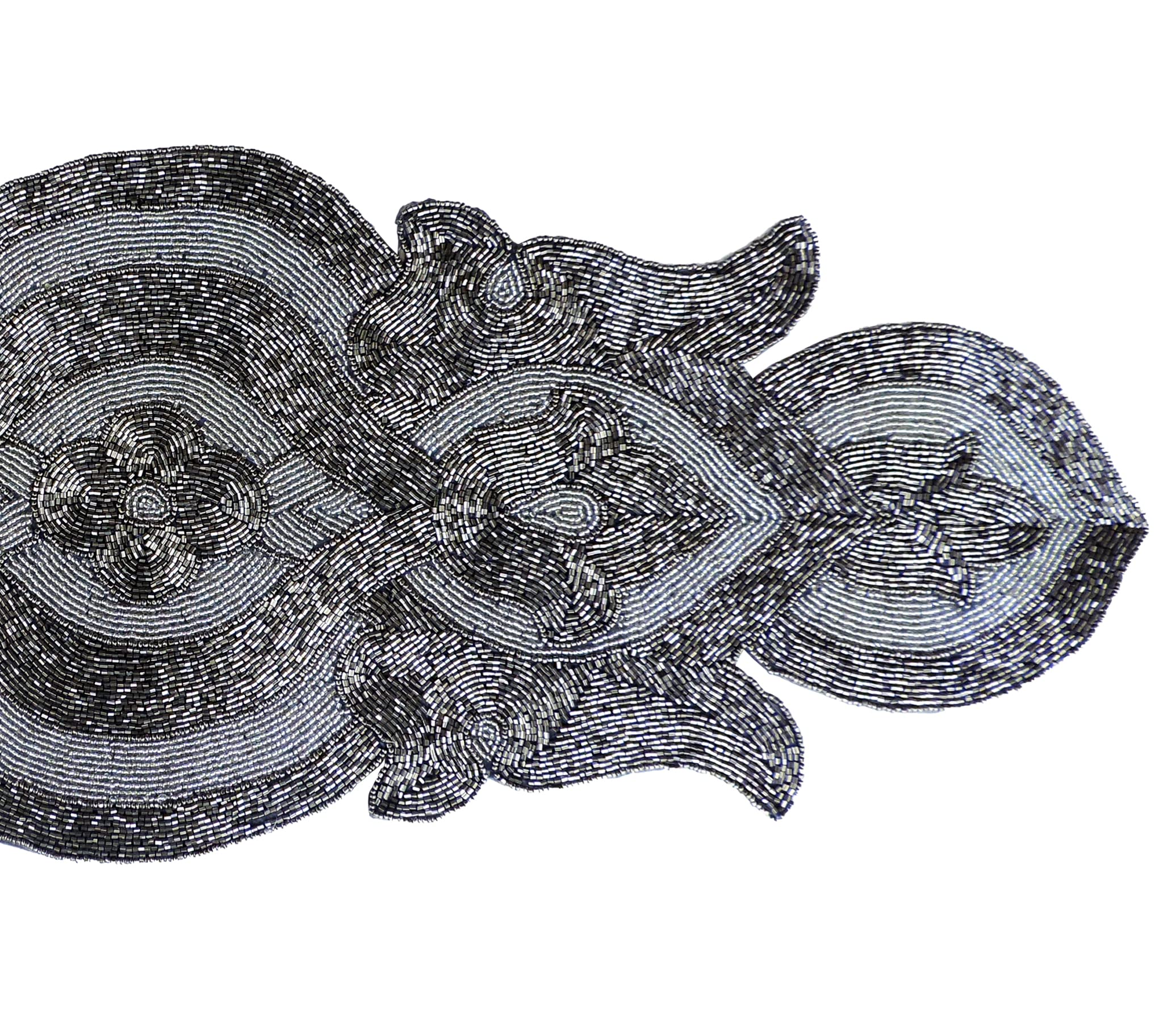 Smoke & Silver Glass Bead Embroidered Table Runner