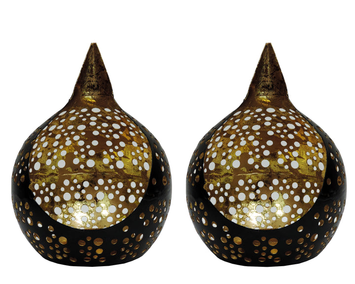 Noor Collection - Set of 2 Votives with a decorative trays - Black & Gold