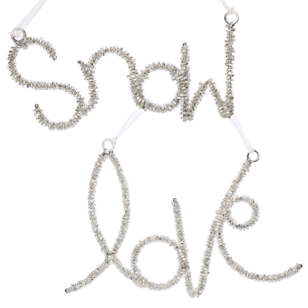 Beaded Holiday Love & Snow Hangings / Silver/ 7.5"x5.25x3" / Set of 2 - trunkin.in