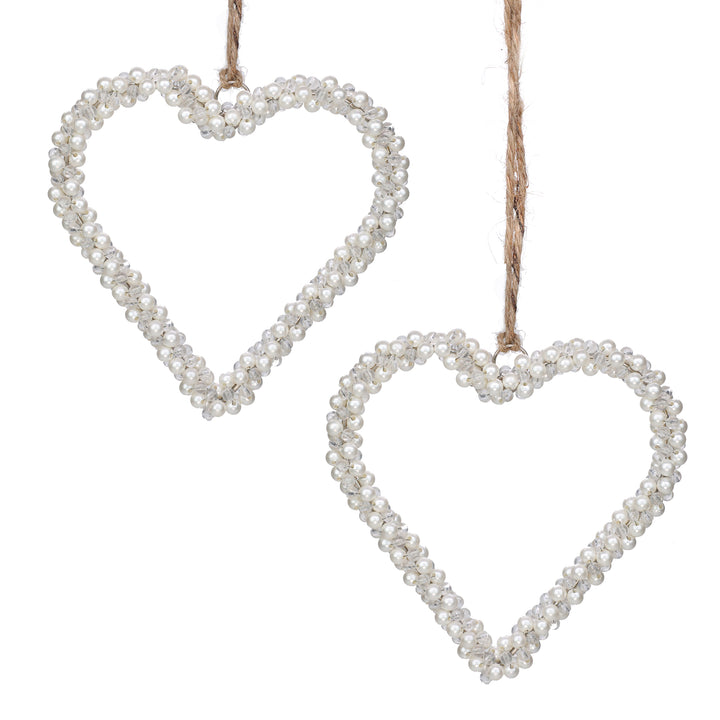 That's Amore Glass Beaded Holiday Hanging / White, Silver / 6" / Set of 2 - trunkin.in