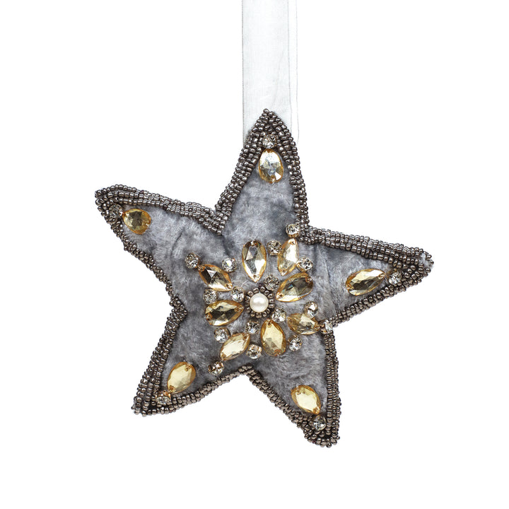 Sugar & Spice Bead Embroidered Plush Hangings / Grey, Gold / 6" / Set of 2 - trunkin.in