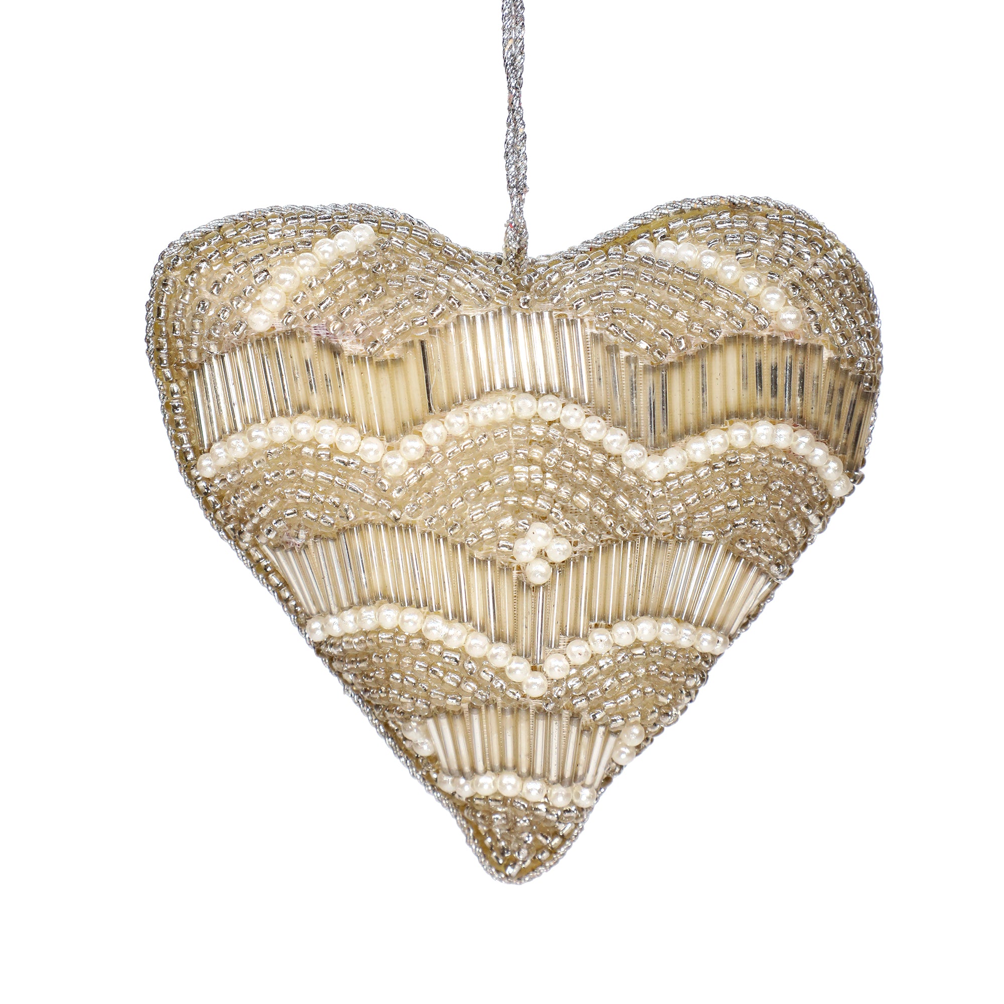 Heart Bead Embroidered Plush Hangings / Gold / 4" / Set of 2 - trunkin.in
