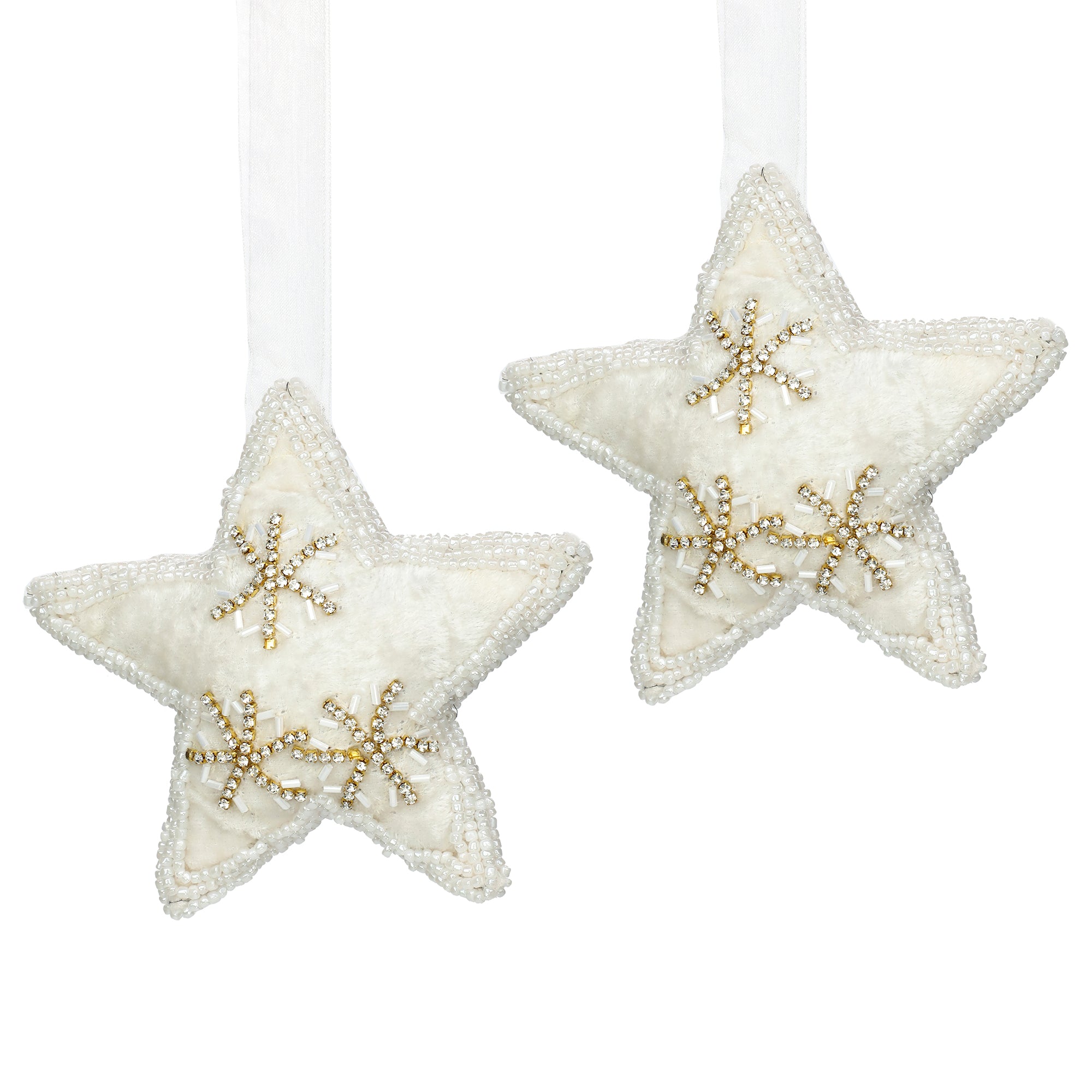 Sugar & Spice Bead Embroidered Plush Hangings / White, Gold / 6" / Set of 2 - trunkin.in
