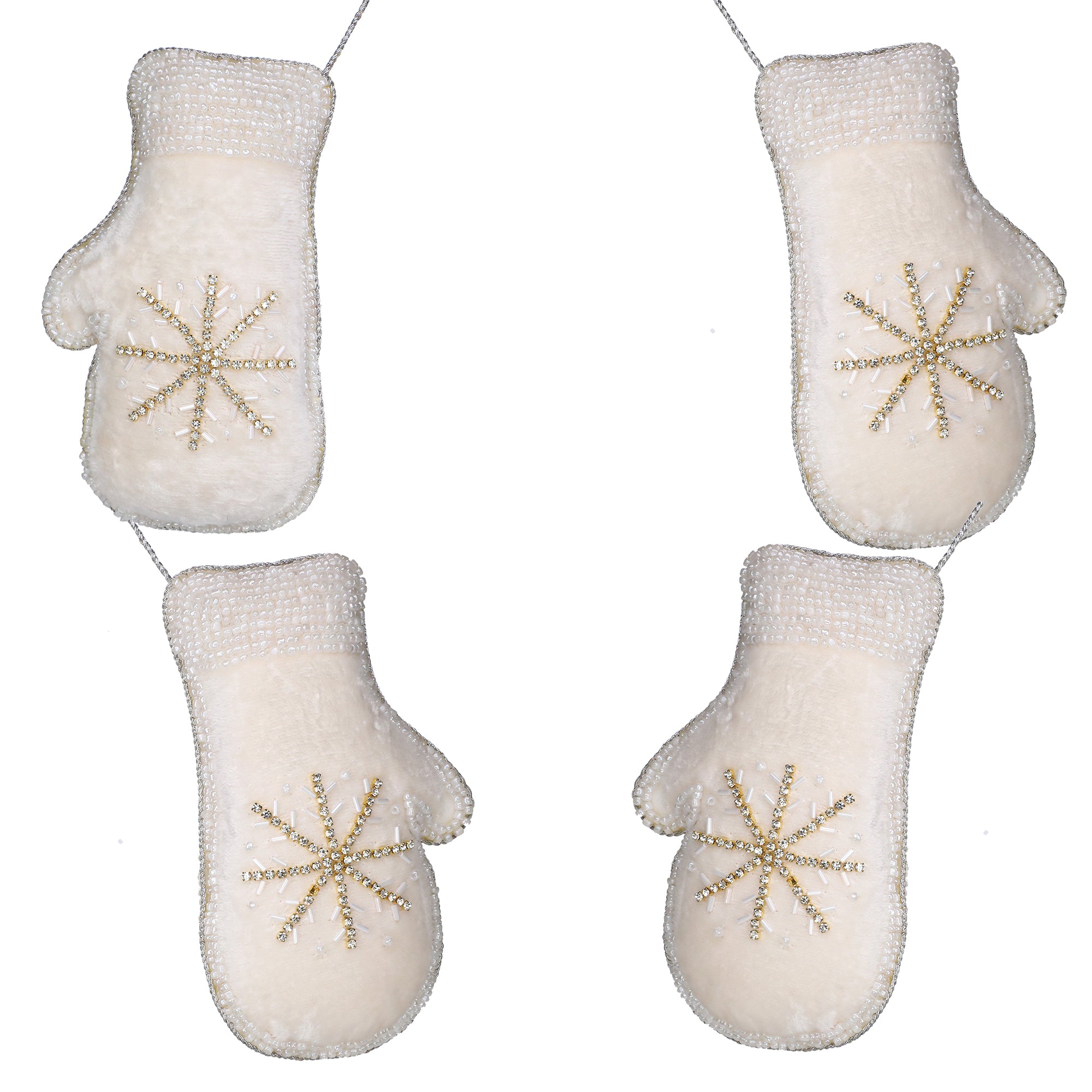 Sugar & Spice Bead Embroidered Plush Hangings / White, Gold / 6.5"x4" / Set of 2 - trunkin.in