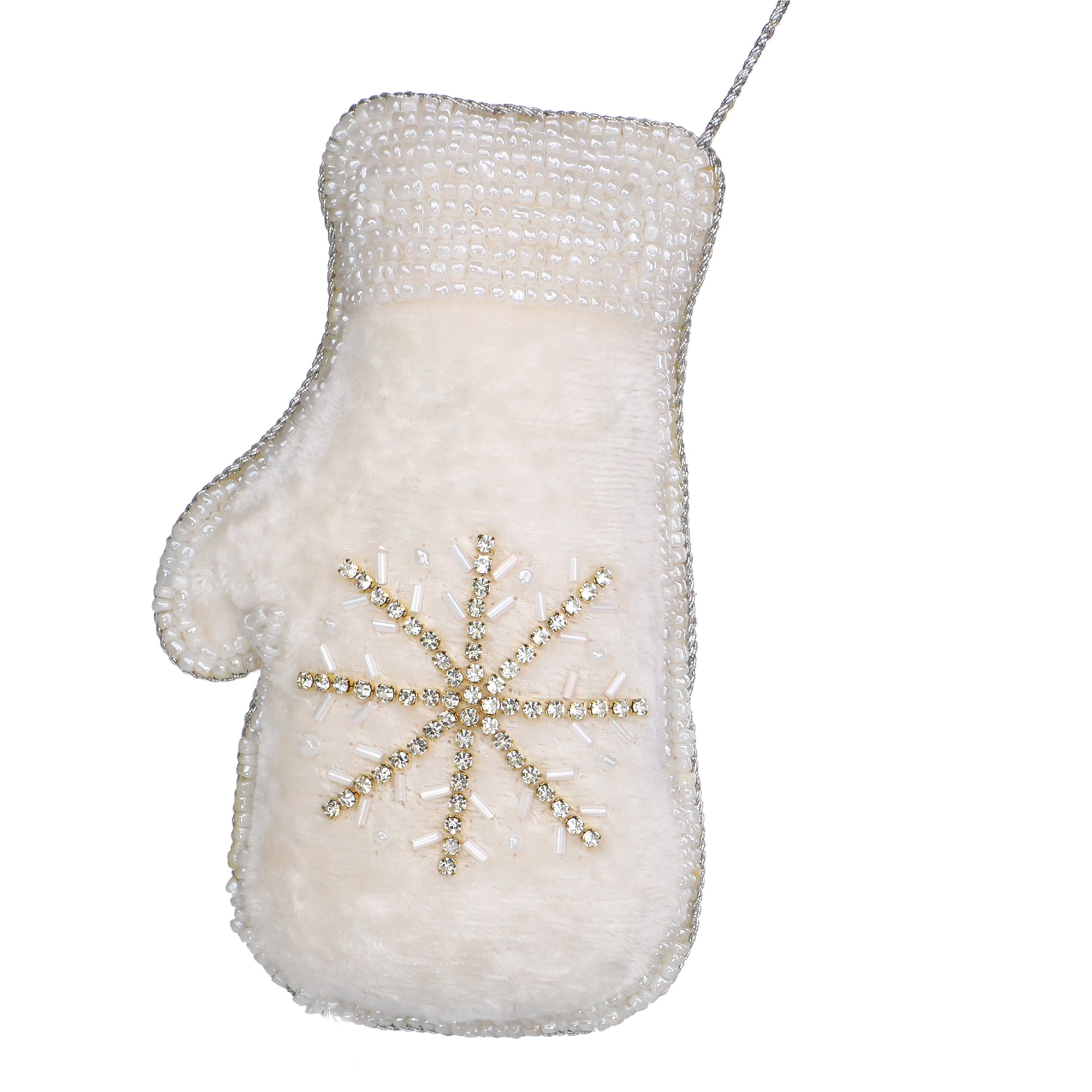 Sugar & Spice Bead Embroidered Plush Hangings / White, Gold / 6.5"x4" / Set of 2 - trunkin.in
