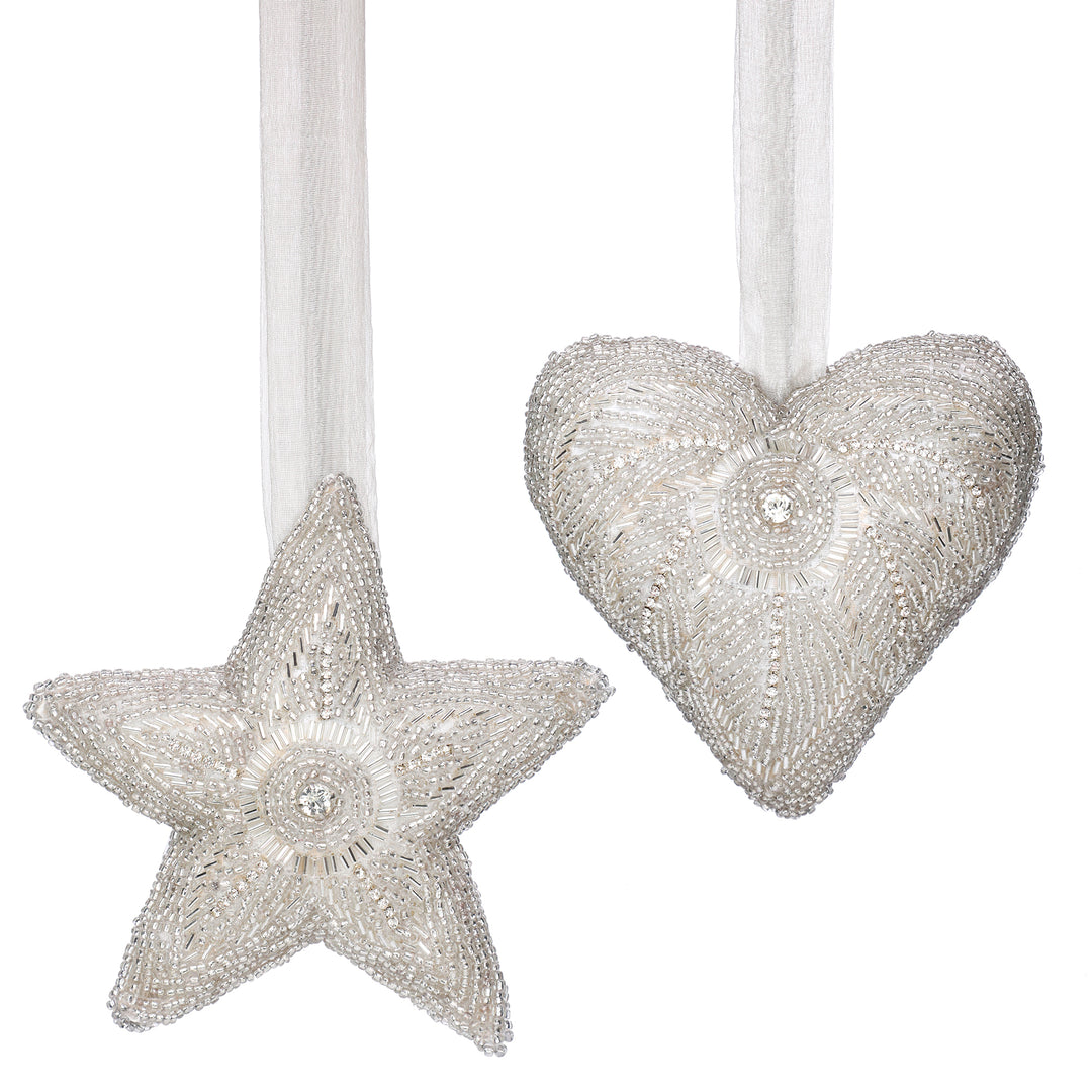 Sugar & Spice Bead Embroidered Plush Hangings / Silver / 6"x6" / Set of 2 - trunkin.in