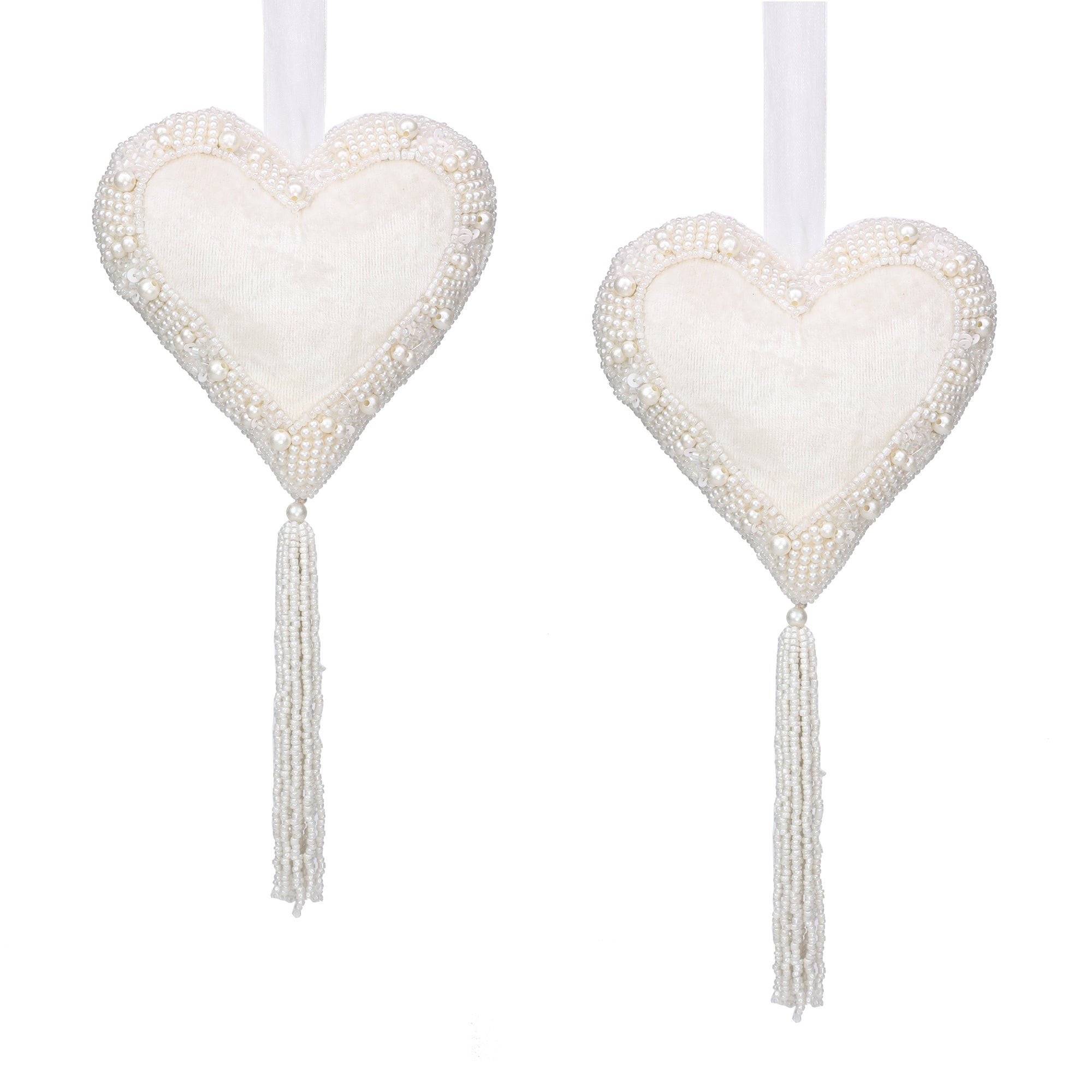 Sugar & Spice Bead Embroidered Tessel Plush Hangings / White / 6" / Set of 2 - trunkin.in
