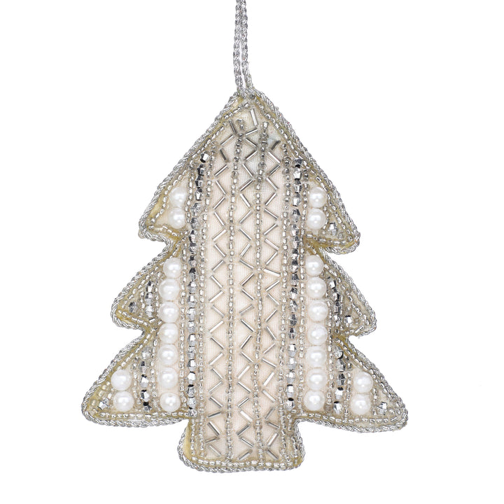 Sugar & Spice Bead Embroidered Plush Hangings / White, Silver / 4" / Set of 2 - trunkin.in