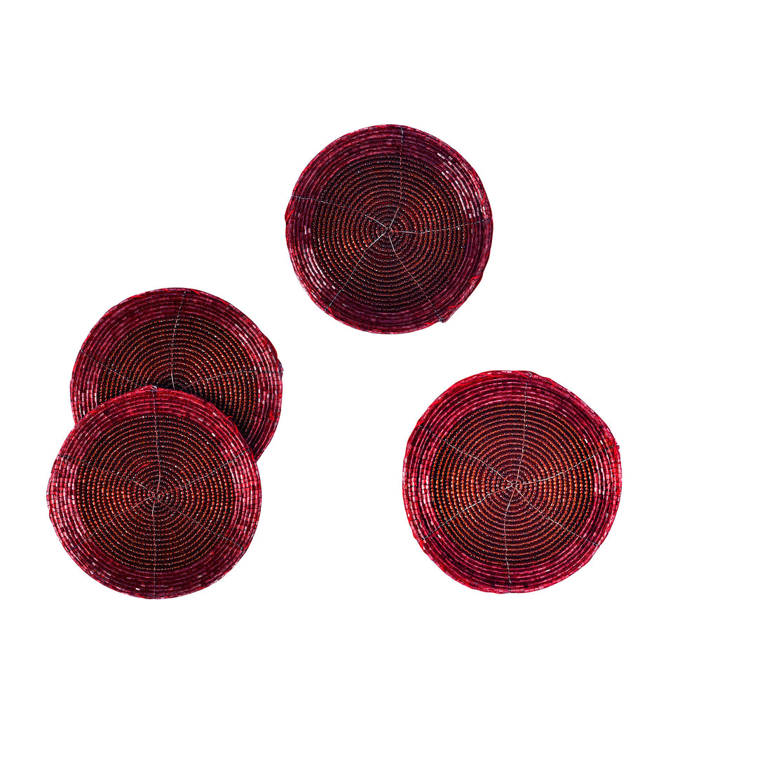 Red Glass Beaded Coaster set of 6 - 4"