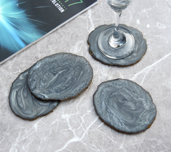 Linen by Trunkin'/ Resin Coaster Set of 4/ Grey/ 4"