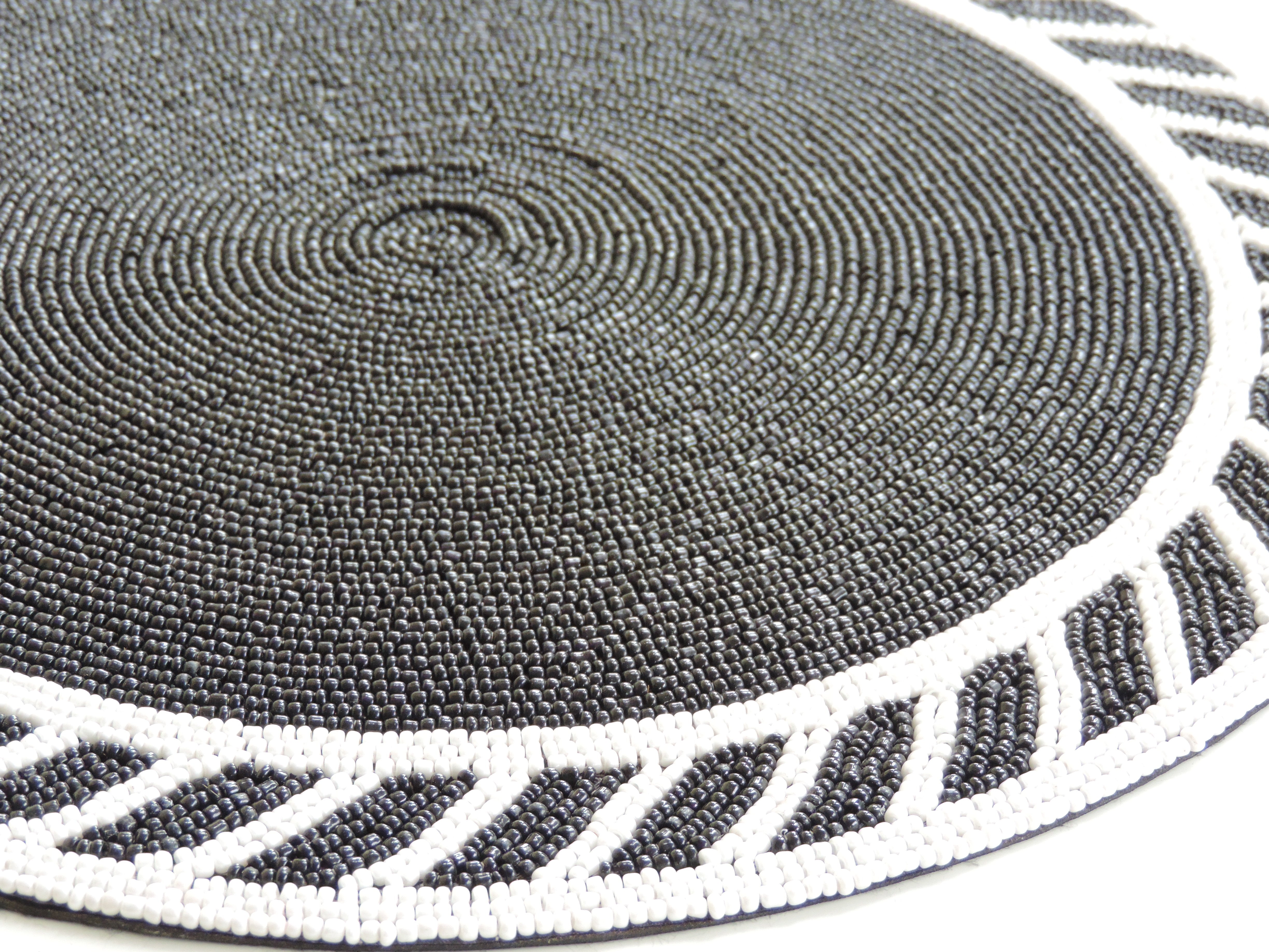 Minted Bead Embroidered Placemat / Black, White / 13.5" / Set of 2 - trunkin.in