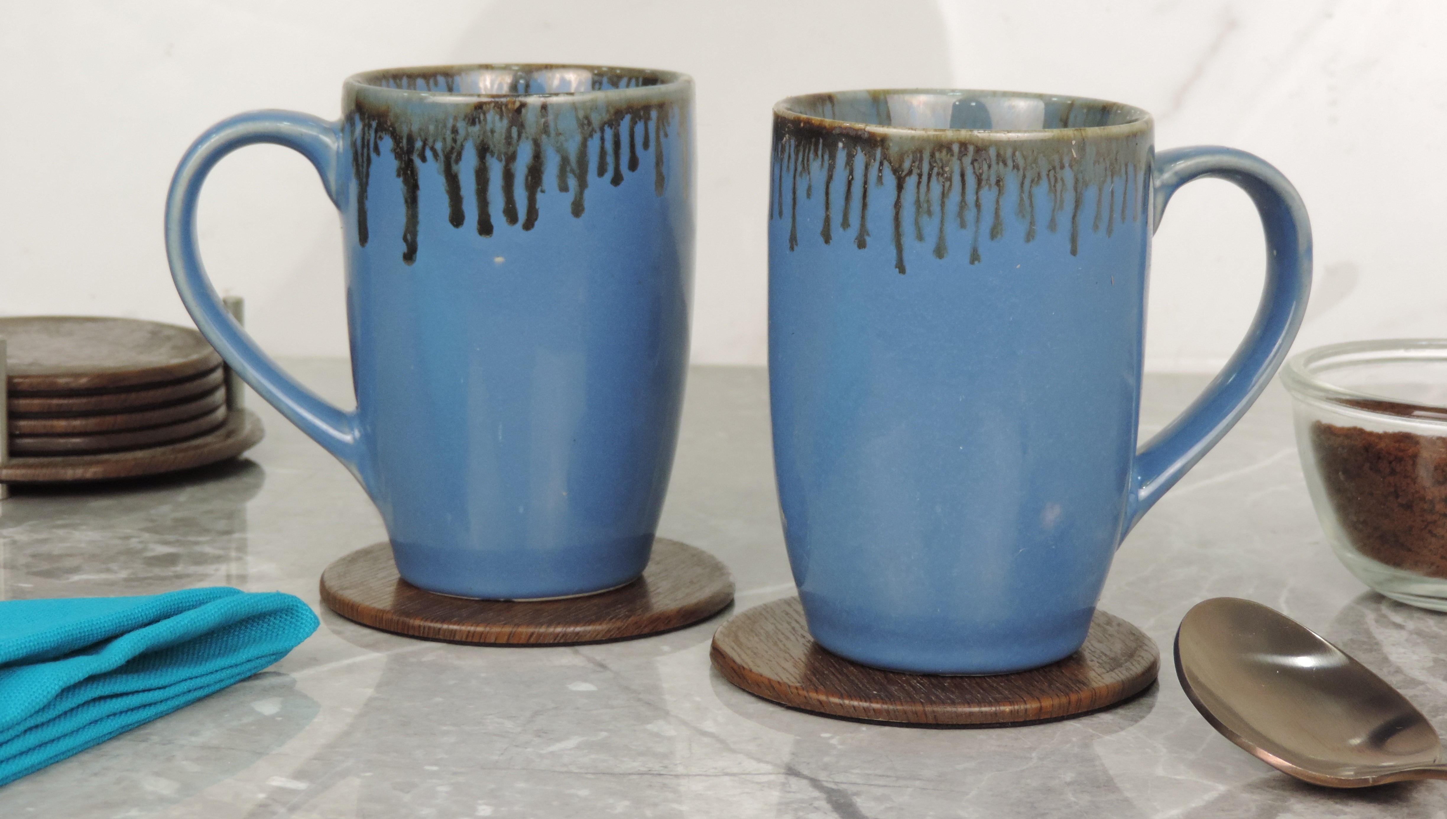 Dinnerware Collection Blue Mugs Set of 2 - 9x7x10 cm