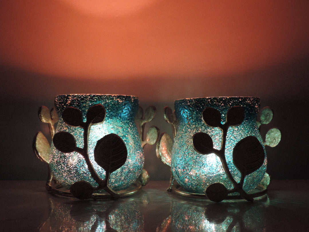 Ainaa Collection - Set of 2 Glass Votive - Turquoise