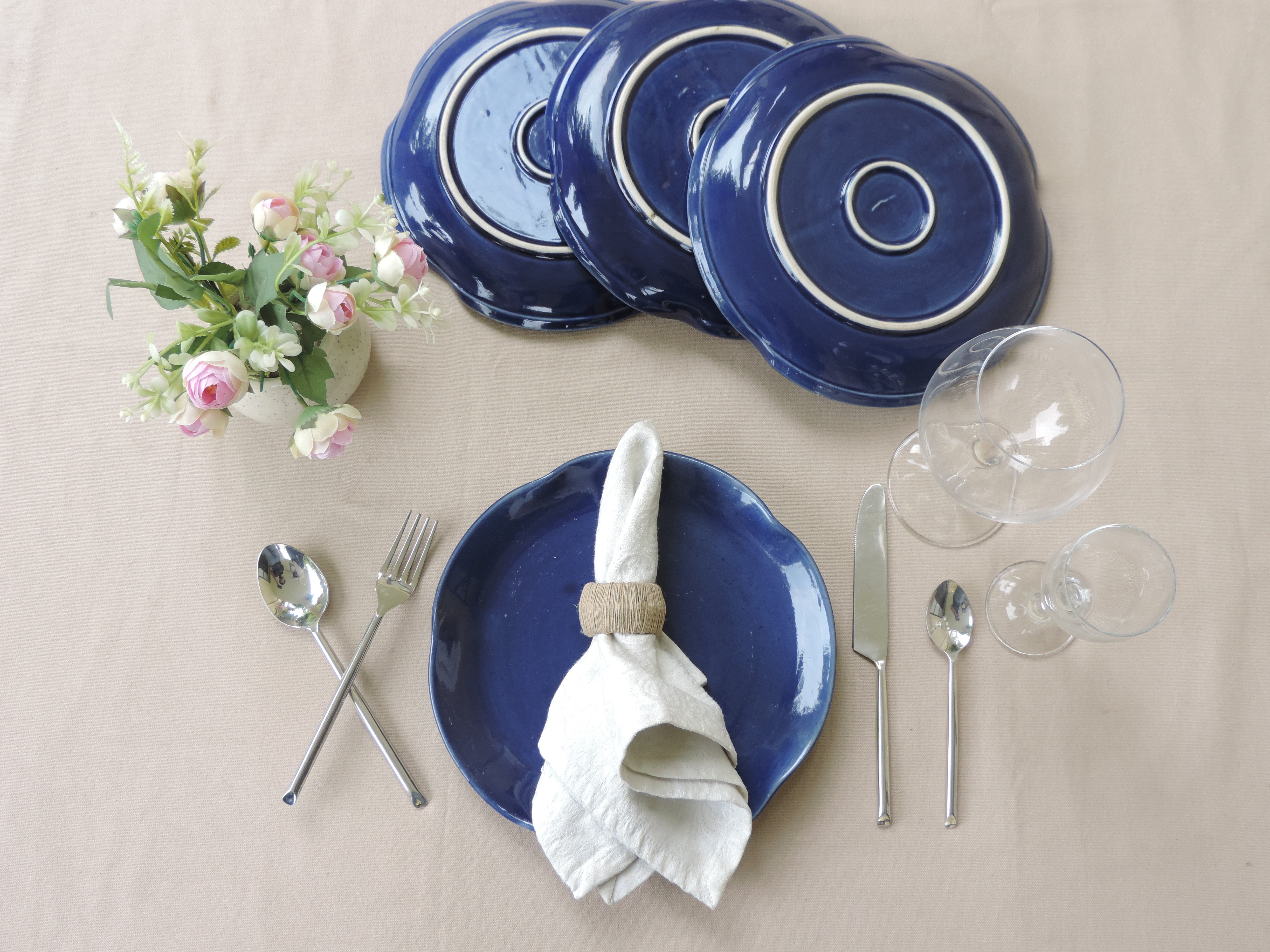 Dinnerware Collection Plates Blue Set of 4 - 10 Inches