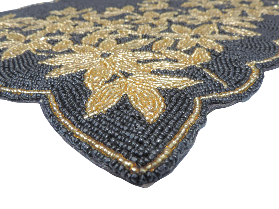 Glass Bead Embroidered Placemats, Chargers / Set of 2 / 16'x12.5'/ Black - trunkin.in