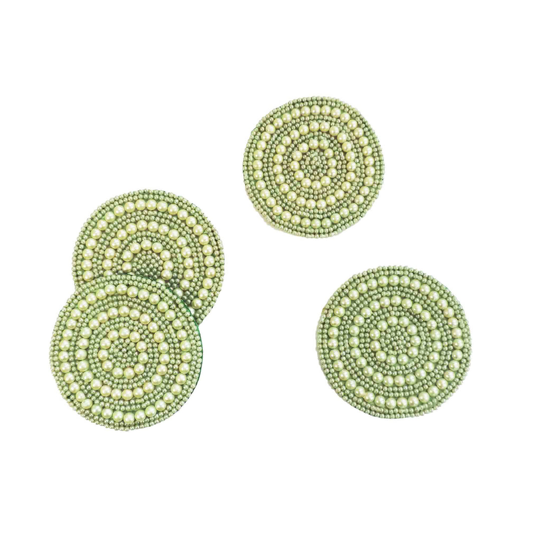 Full Circle Embroidered Coaster/ set of 6 / 4" Round/Pale Green